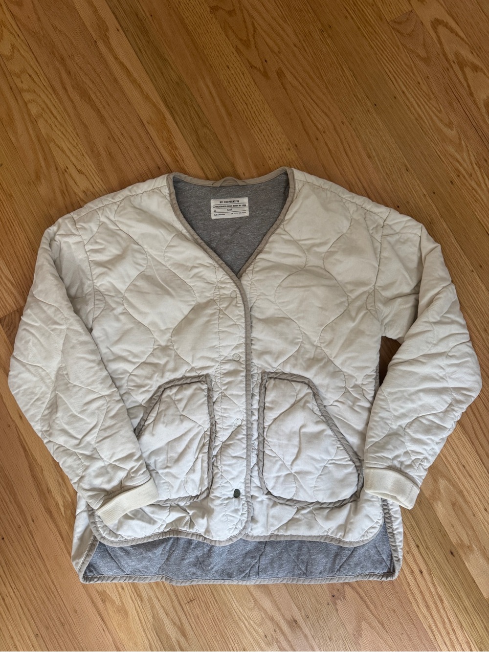 Cooperative Off-White Quilted Puffer Jacket with Gray Trim